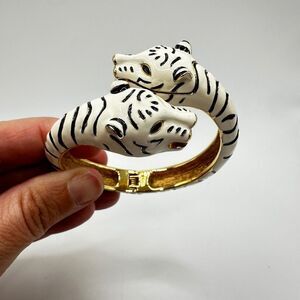 RARE Vintage KJL flawless condition white tiger watch clamp cuff bracelet!